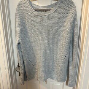 Harper Heritage Blue and White Knit Sweater with Tie Down the Back-Size Large